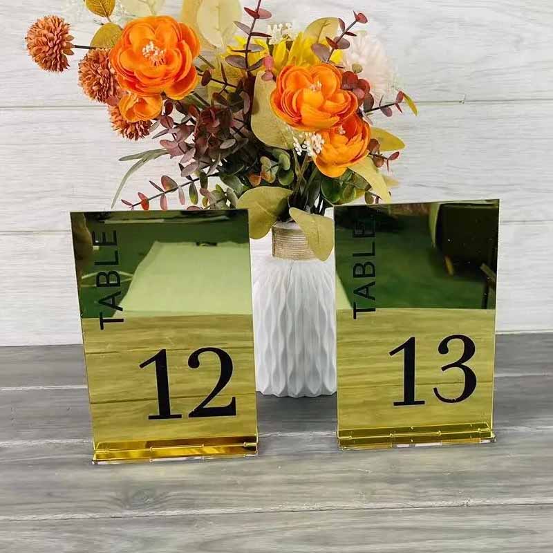Table Number Gold - Gold Mirrored Table Numbers Wedding Table