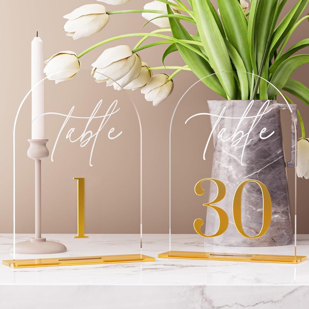 Table Number Gold - Arch Wedding Table Numbers 1-30 w/Stand,