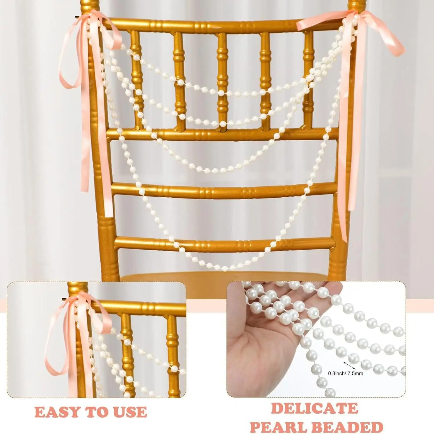 Pearl Bow Chair Decor 50Pcs Sa – Bridal Sash Ribbon recenzja i cena
