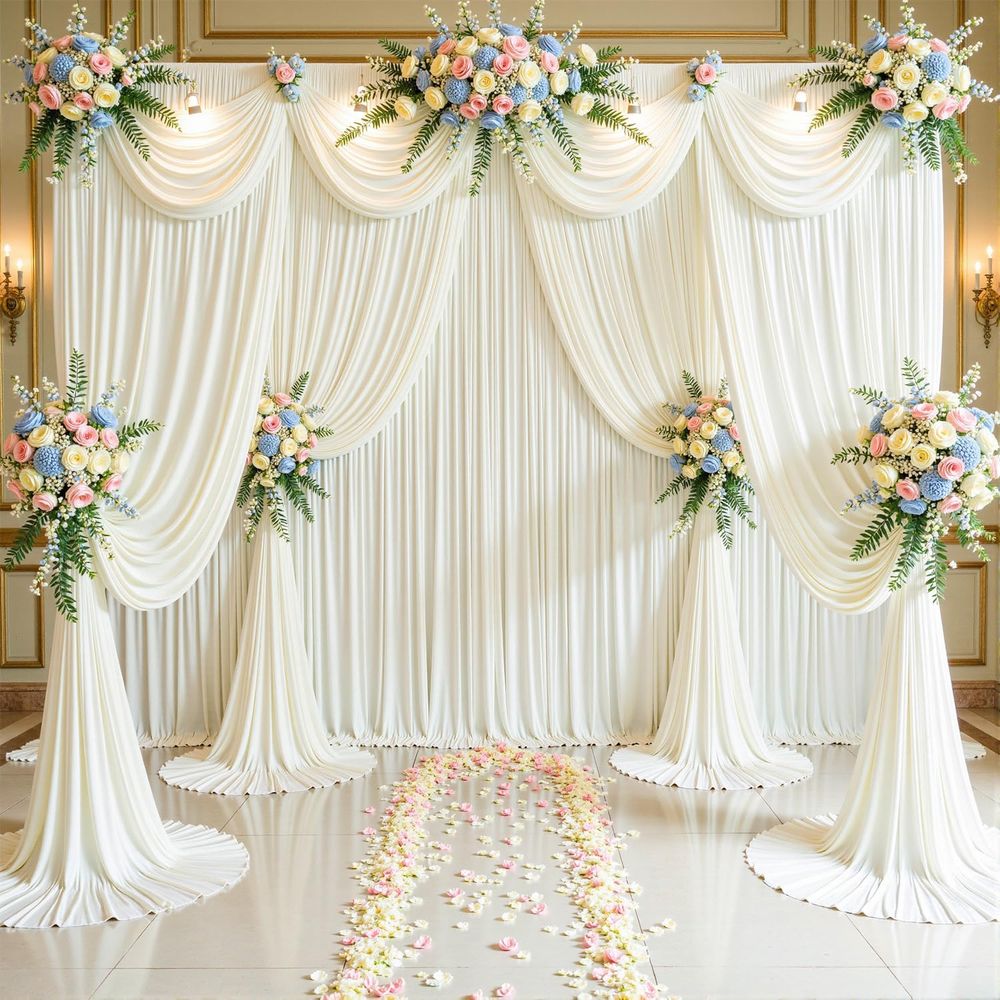 Ivory Wrinkled-Free Backdrop C – Wedding Backdrop Curtain recenzja i cena